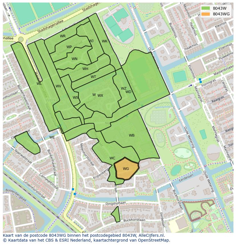 Afbeelding van het postcodegebied 8043 WG op de kaart.
