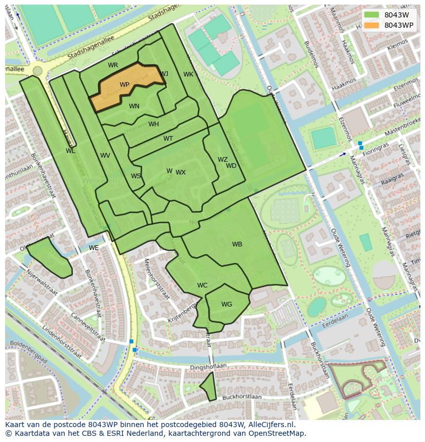 Afbeelding van het postcodegebied 8043 WP op de kaart.