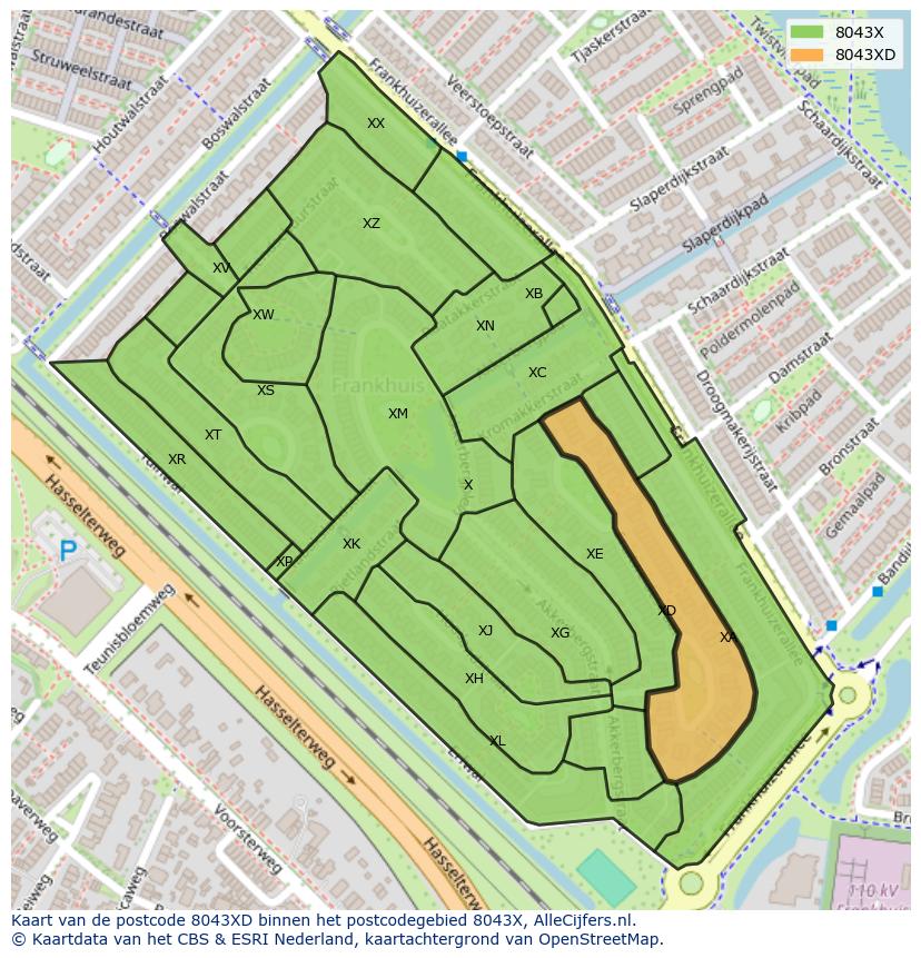 Afbeelding van het postcodegebied 8043 XD op de kaart.