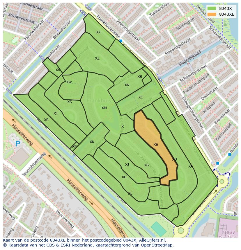 Afbeelding van het postcodegebied 8043 XE op de kaart.