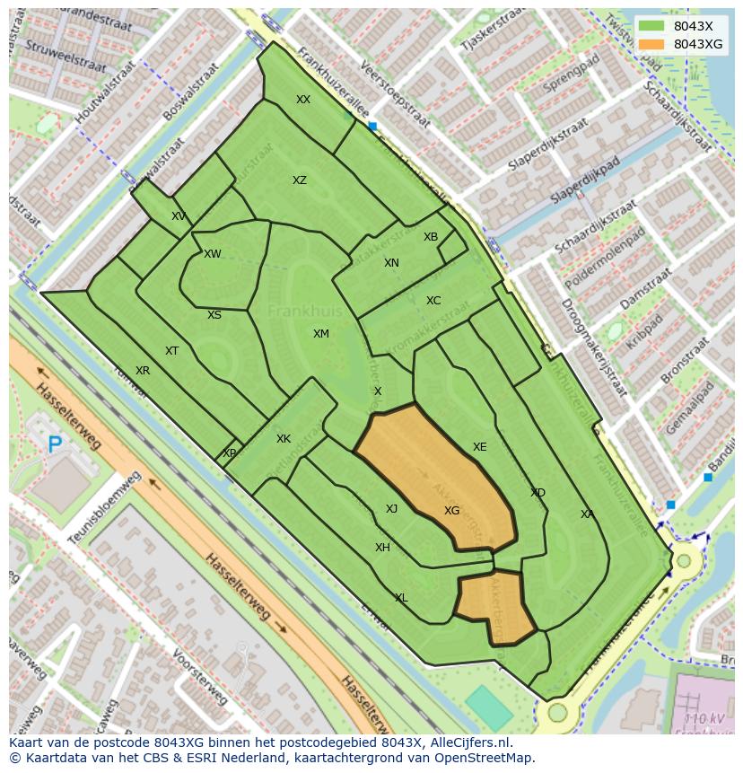 Afbeelding van het postcodegebied 8043 XG op de kaart.