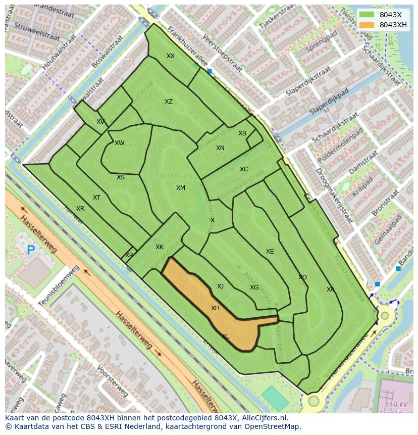 Afbeelding van het postcodegebied 8043 XH op de kaart.