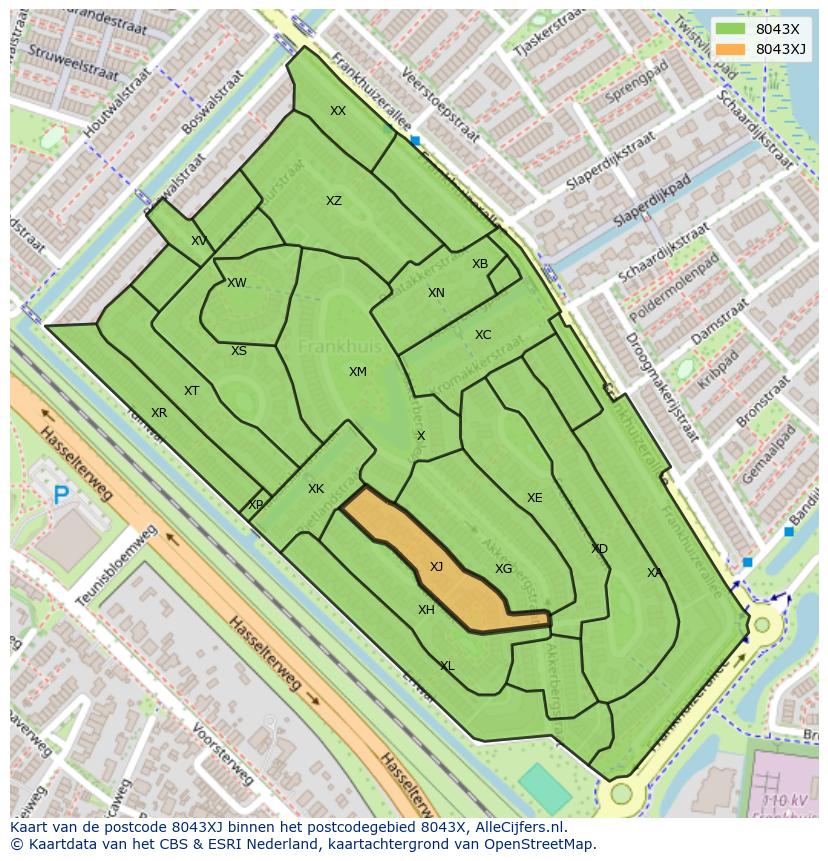 Afbeelding van het postcodegebied 8043 XJ op de kaart.
