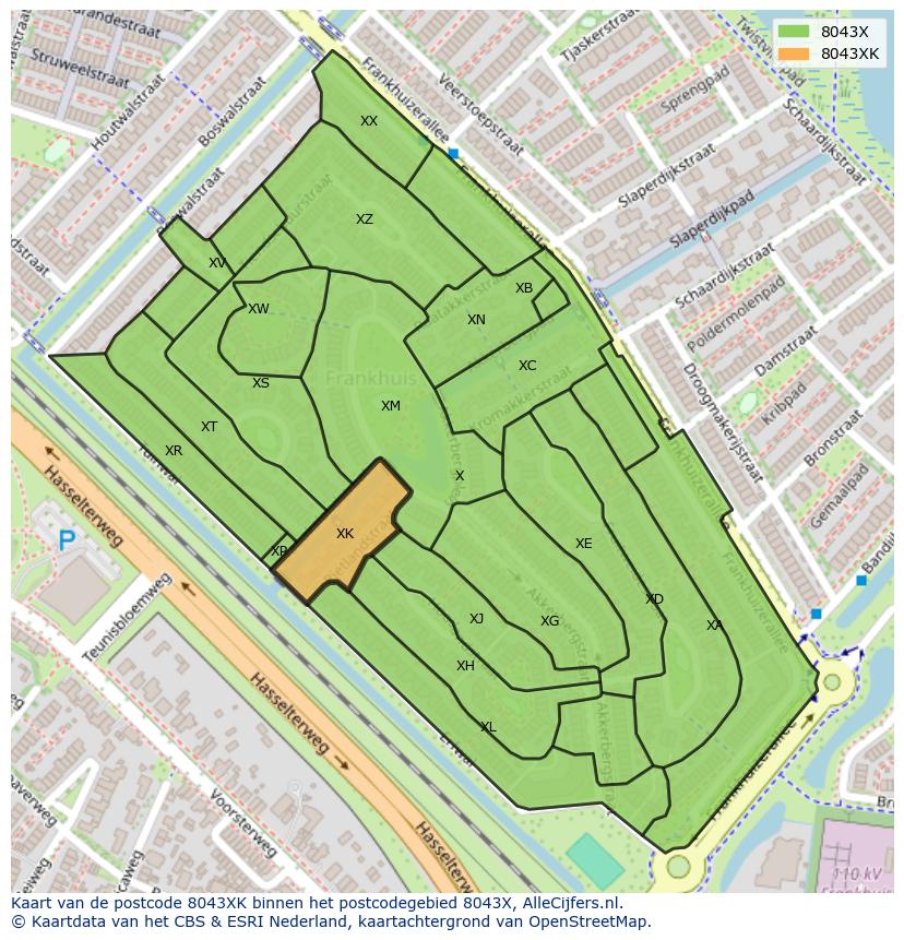 Afbeelding van het postcodegebied 8043 XK op de kaart.