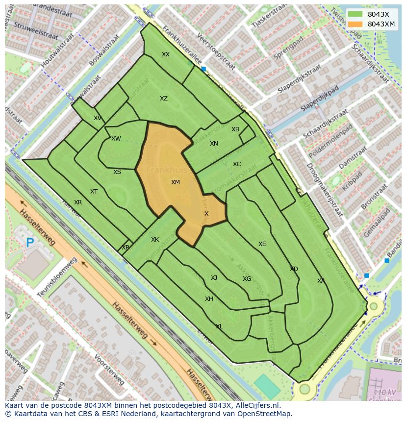 Afbeelding van het postcodegebied 8043 XM op de kaart.