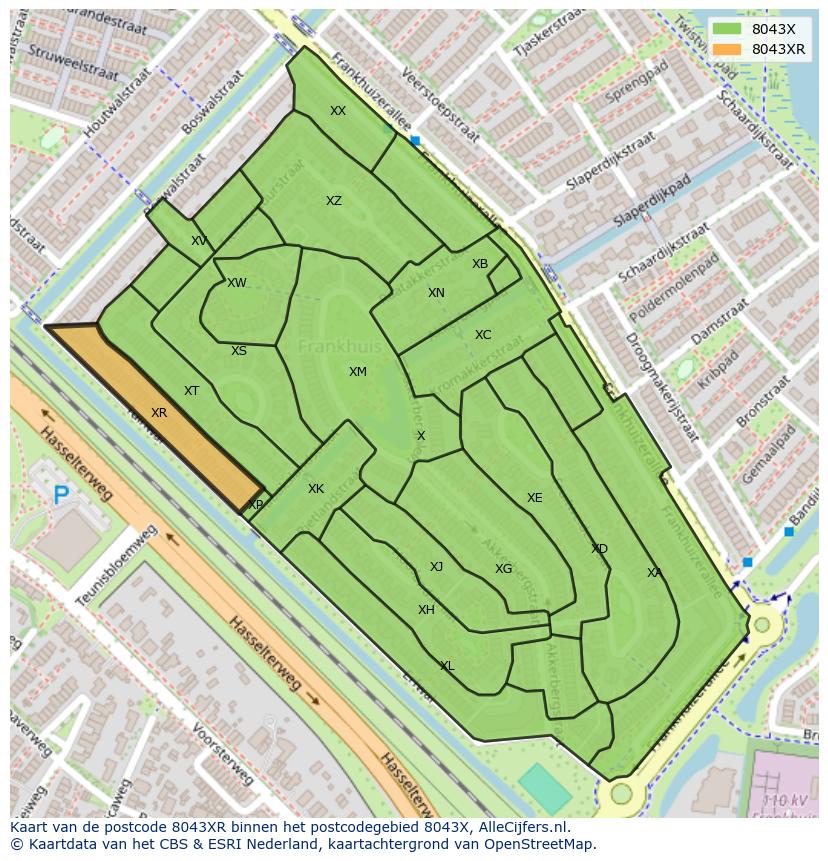 Afbeelding van het postcodegebied 8043 XR op de kaart.
