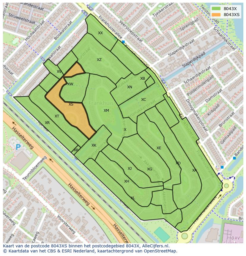 Afbeelding van het postcodegebied 8043 XS op de kaart.