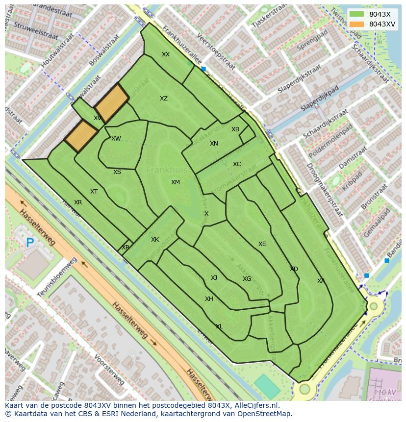 Afbeelding van het postcodegebied 8043 XV op de kaart.