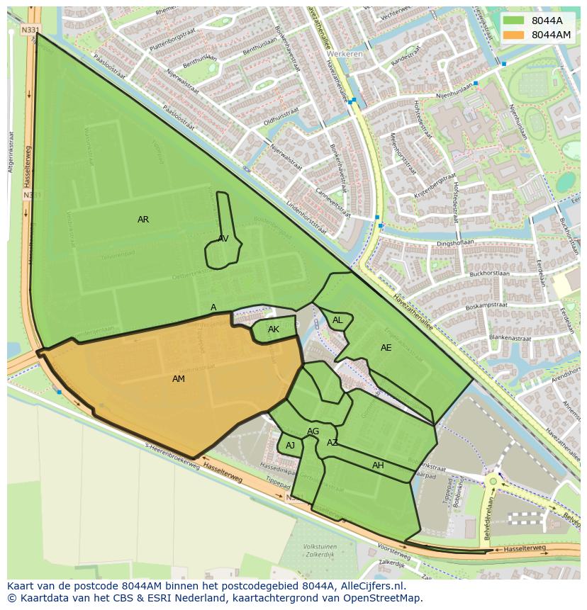 Afbeelding van het postcodegebied 8044 AM op de kaart.
