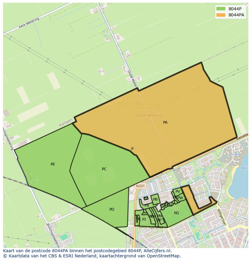 Afbeelding van het postcodegebied 8044 PA op de kaart.
