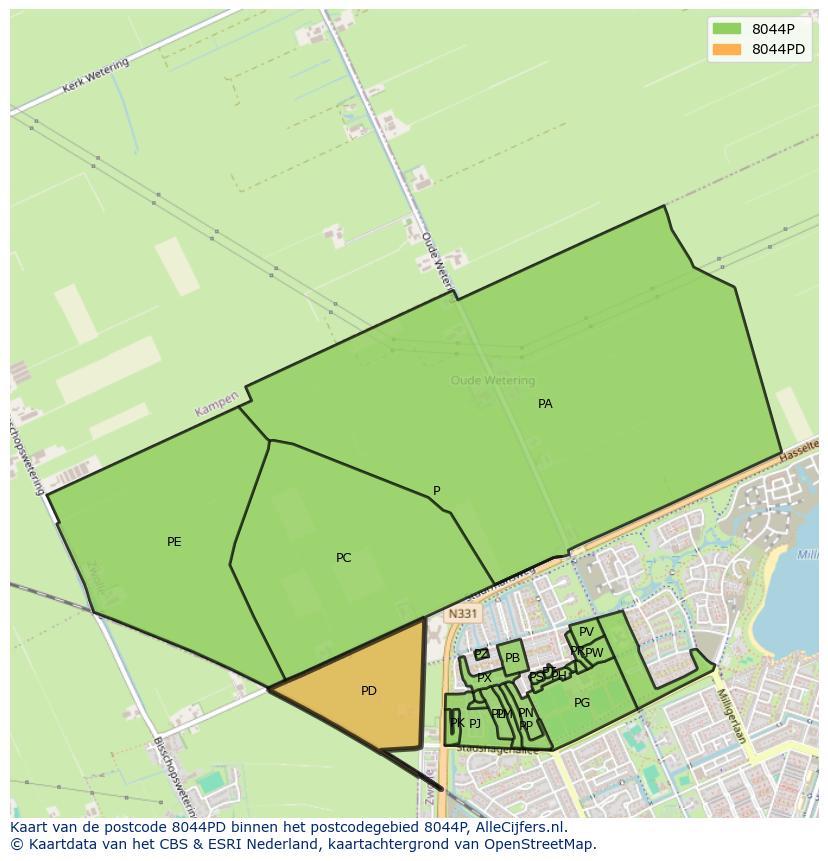 Afbeelding van het postcodegebied 8044 PD op de kaart.