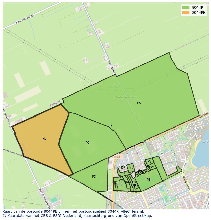 Afbeelding van het postcodegebied 8044 PE op de kaart.