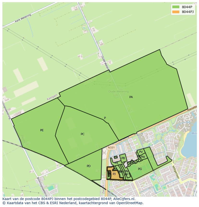 Afbeelding van het postcodegebied 8044 PJ op de kaart.