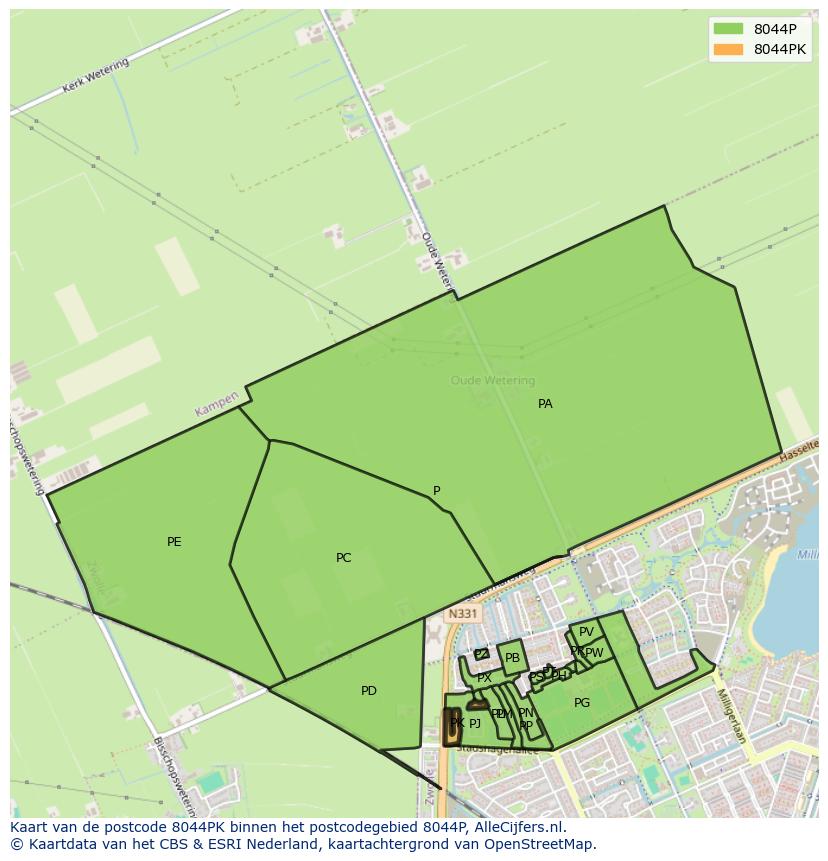 Afbeelding van het postcodegebied 8044 PK op de kaart.