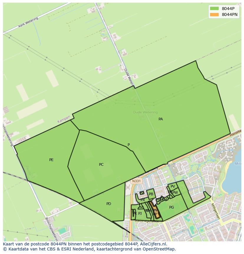 Afbeelding van het postcodegebied 8044 PN op de kaart.