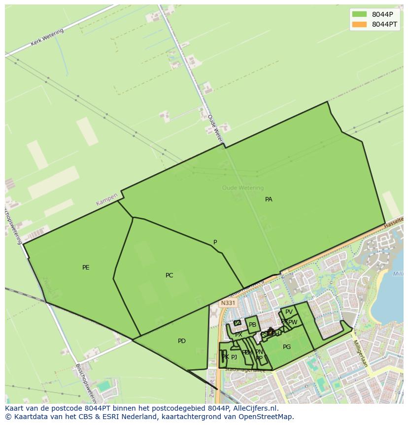 Afbeelding van het postcodegebied 8044 PT op de kaart.