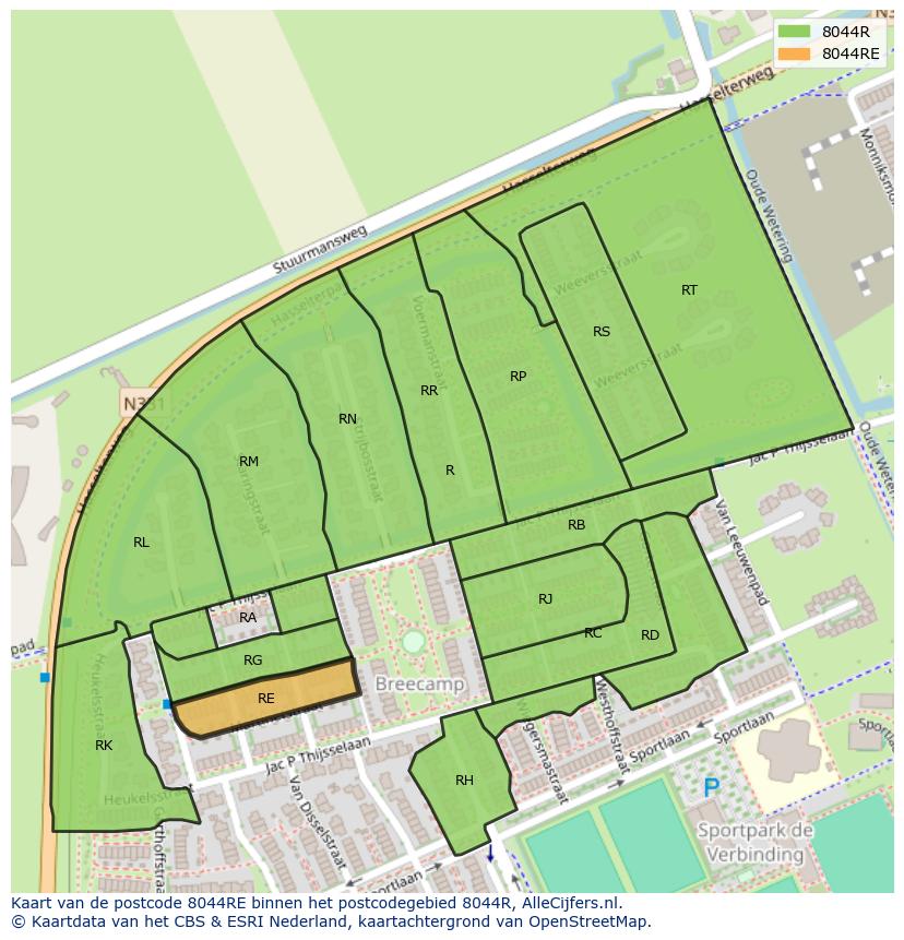 Afbeelding van het postcodegebied 8044 RE op de kaart.