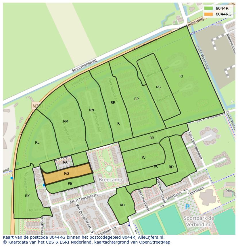 Afbeelding van het postcodegebied 8044 RG op de kaart.