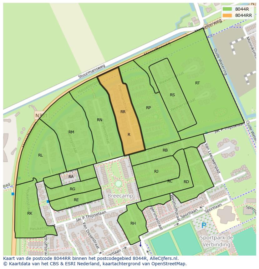 Afbeelding van het postcodegebied 8044 RR op de kaart.