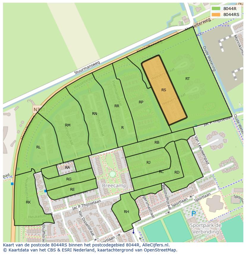Afbeelding van het postcodegebied 8044 RS op de kaart.