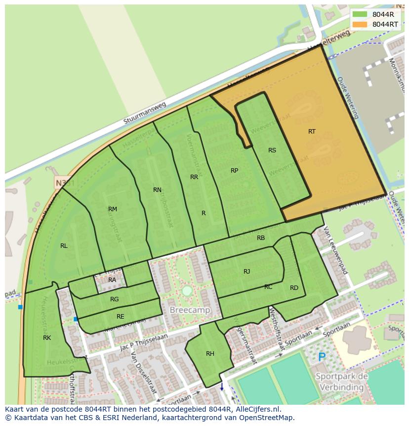 Afbeelding van het postcodegebied 8044 RT op de kaart.