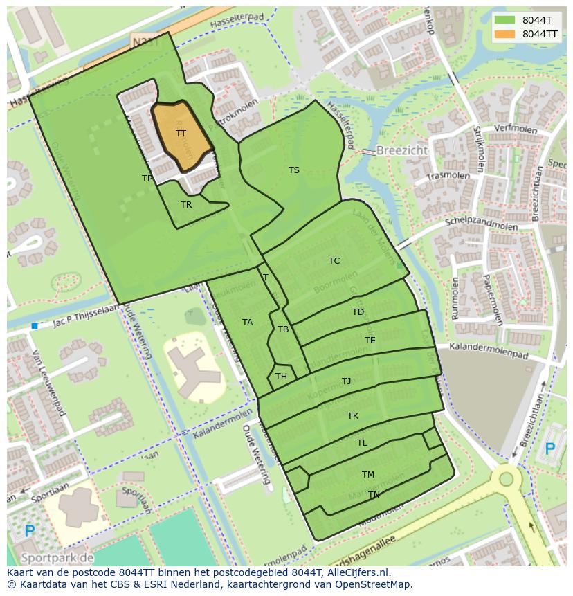 Afbeelding van het postcodegebied 8044 TT op de kaart.