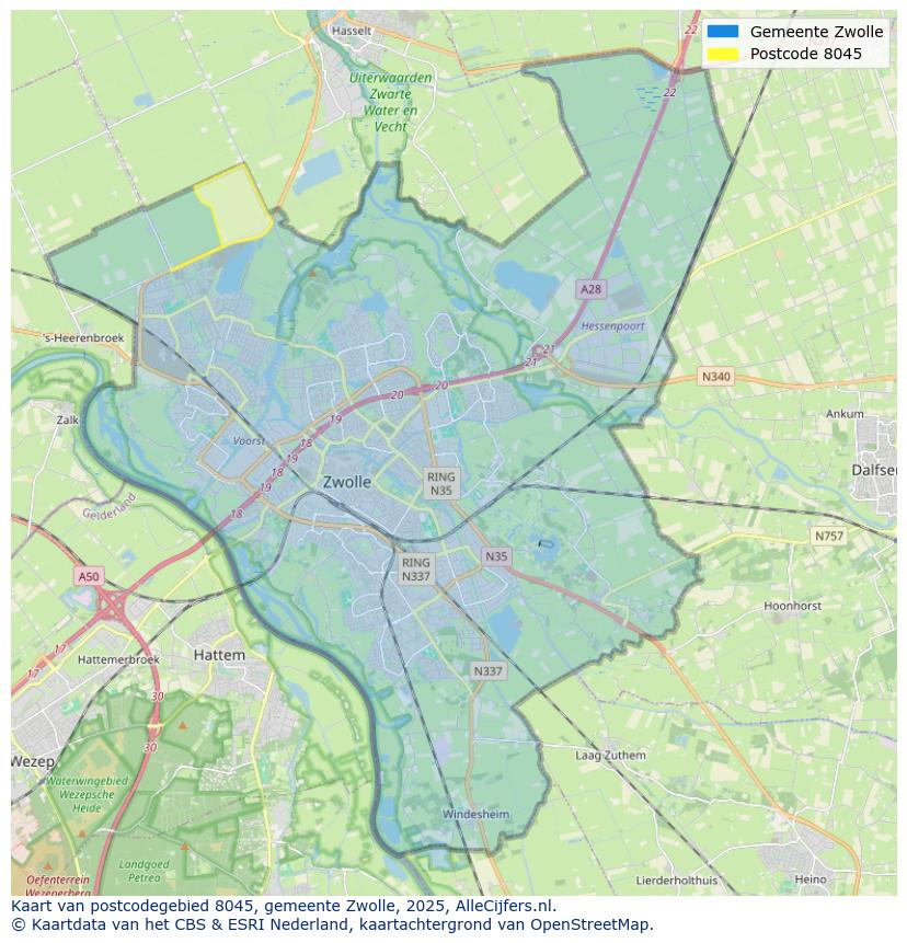 Afbeelding van het postcodegebied 8045 op de kaart.