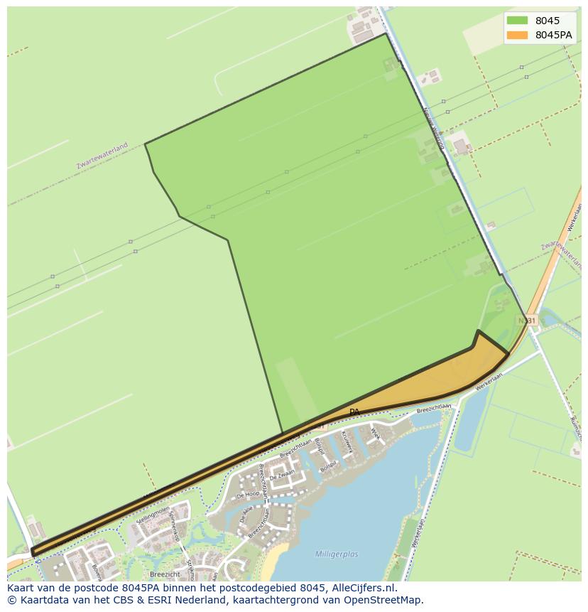 Afbeelding van het postcodegebied 8045 PA op de kaart.