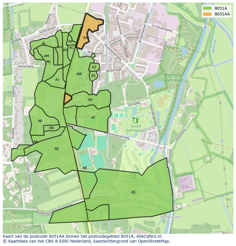 Afbeelding van het postcodegebied 8051 AA op de kaart.