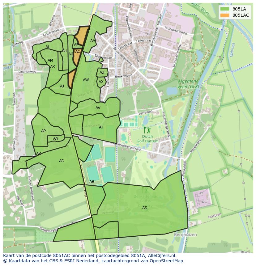 Afbeelding van het postcodegebied 8051 AC op de kaart.