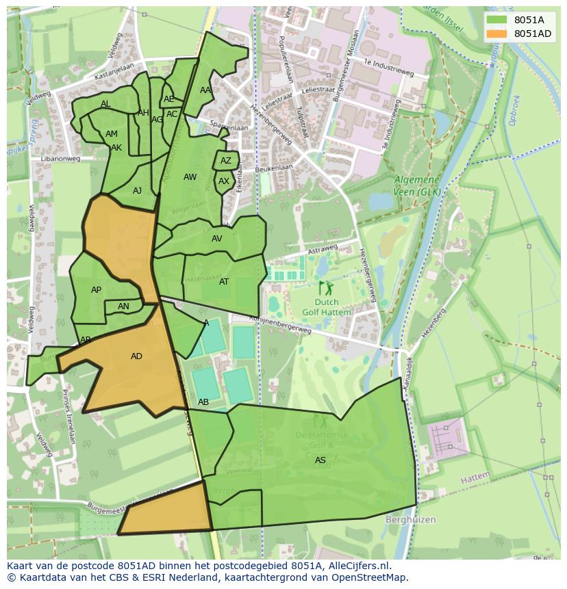 Afbeelding van het postcodegebied 8051 AD op de kaart.