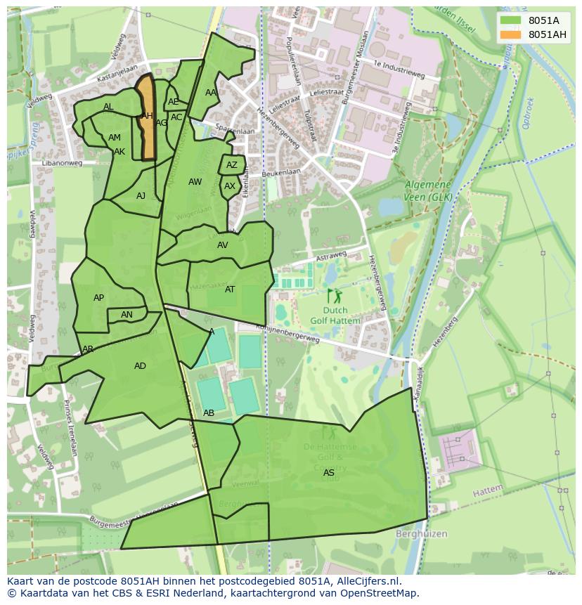 Afbeelding van het postcodegebied 8051 AH op de kaart.