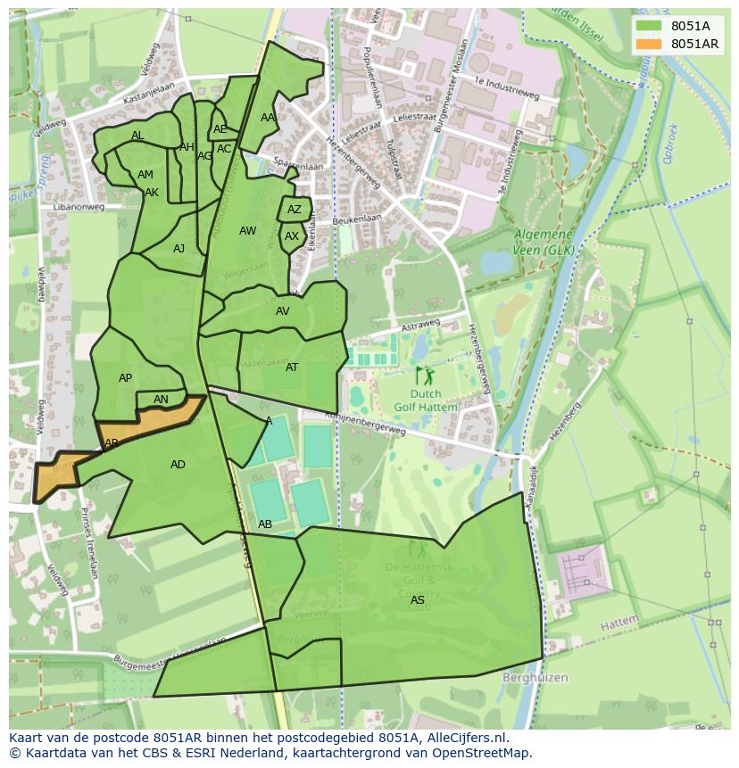 Afbeelding van het postcodegebied 8051 AR op de kaart.