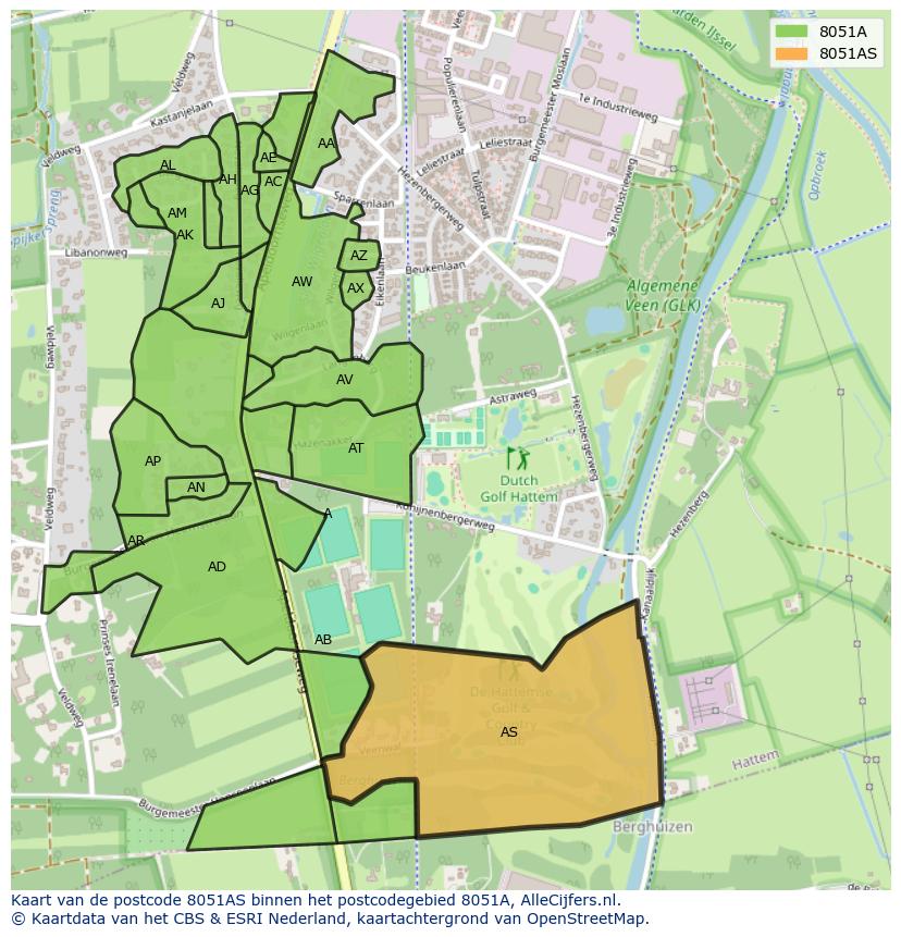 Afbeelding van het postcodegebied 8051 AS op de kaart.