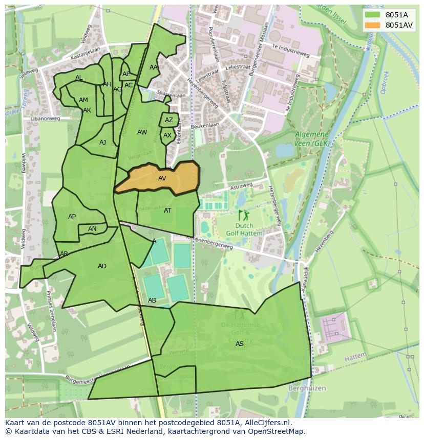Afbeelding van het postcodegebied 8051 AV op de kaart.