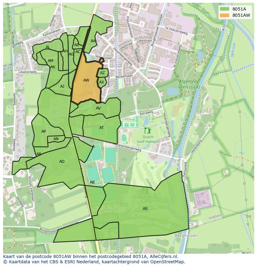 Afbeelding van het postcodegebied 8051 AW op de kaart.