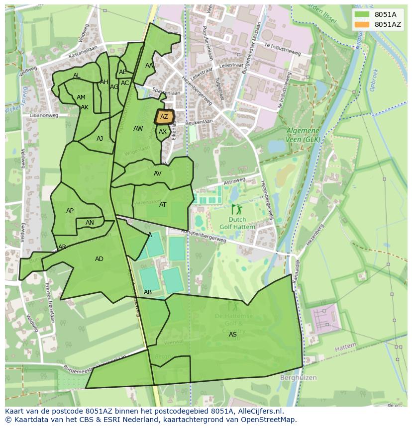 Afbeelding van het postcodegebied 8051 AZ op de kaart.