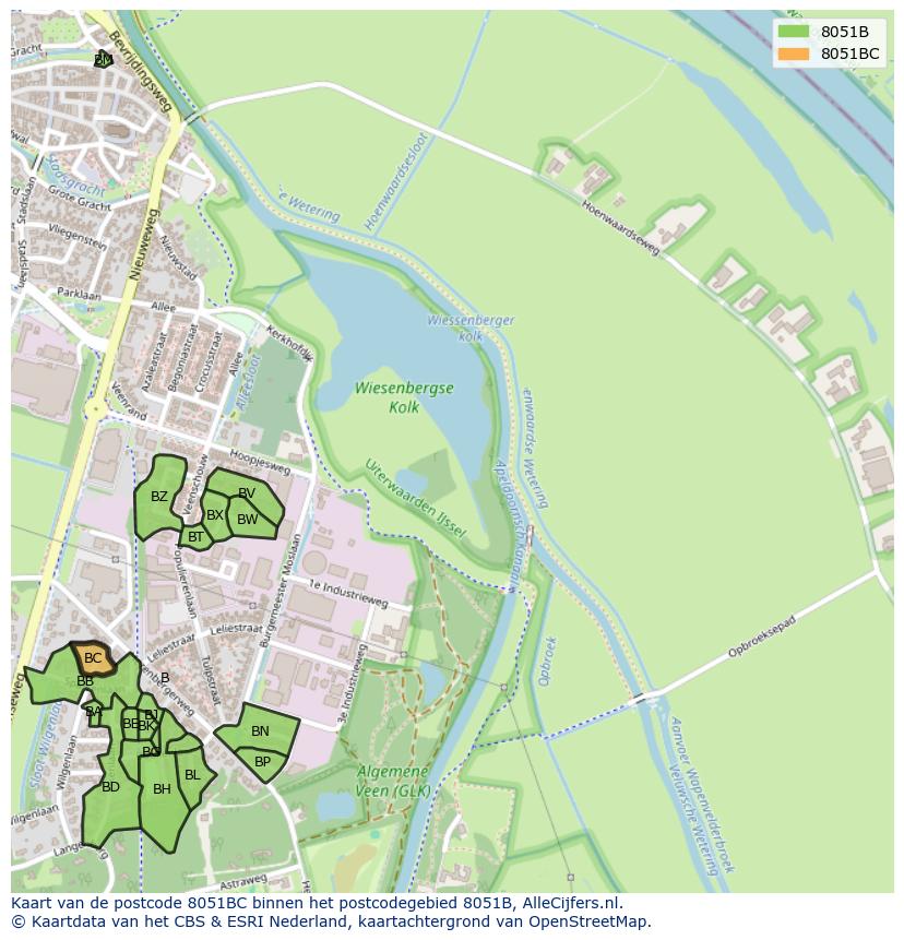 Afbeelding van het postcodegebied 8051 BC op de kaart.
