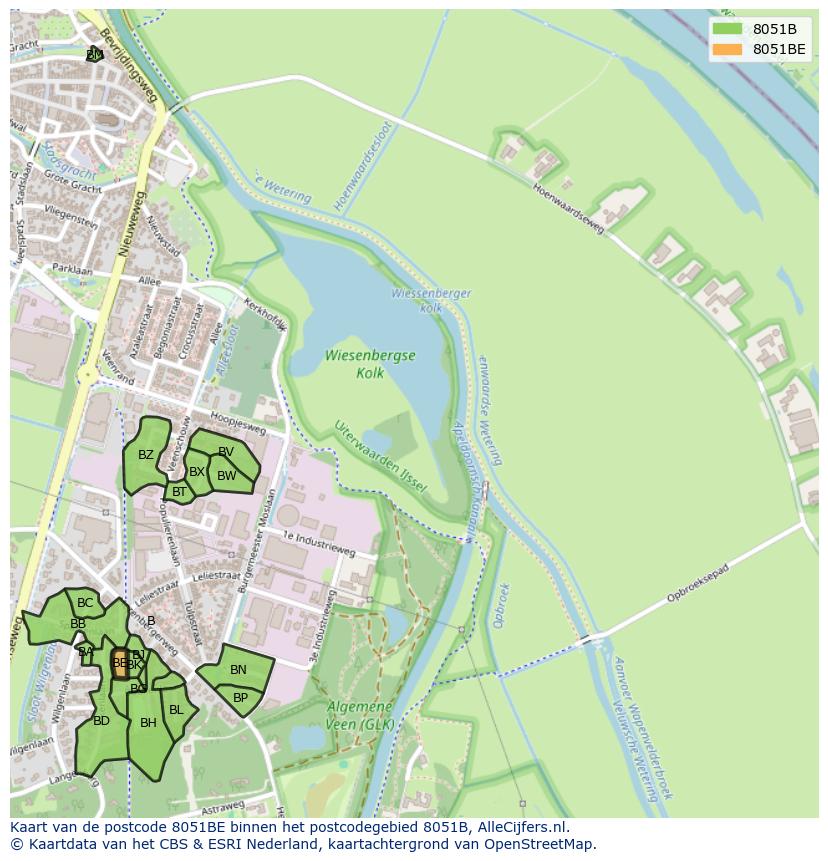 Afbeelding van het postcodegebied 8051 BE op de kaart.