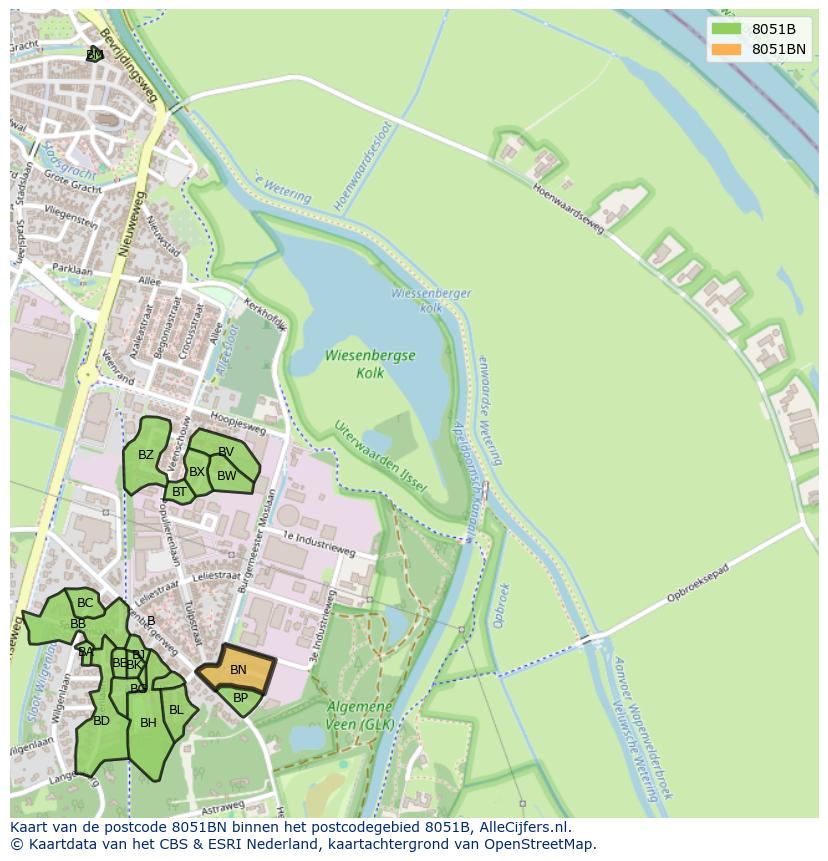 Afbeelding van het postcodegebied 8051 BN op de kaart.