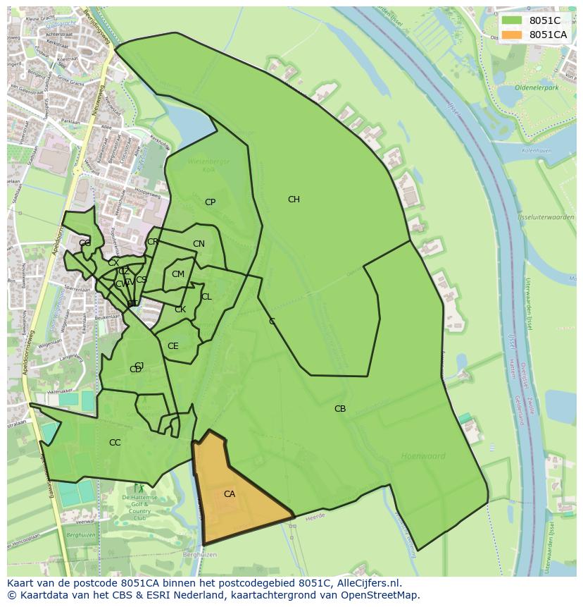 Afbeelding van het postcodegebied 8051 CA op de kaart.