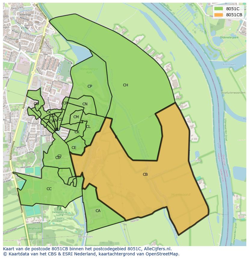 Afbeelding van het postcodegebied 8051 CB op de kaart.