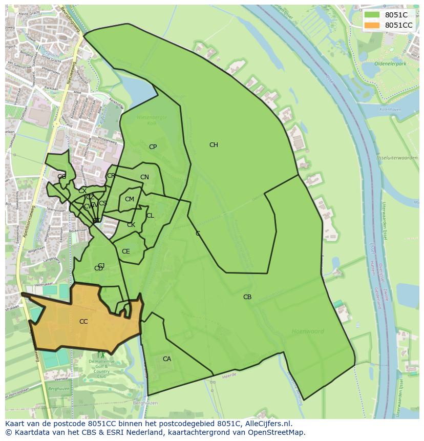 Afbeelding van het postcodegebied 8051 CC op de kaart.