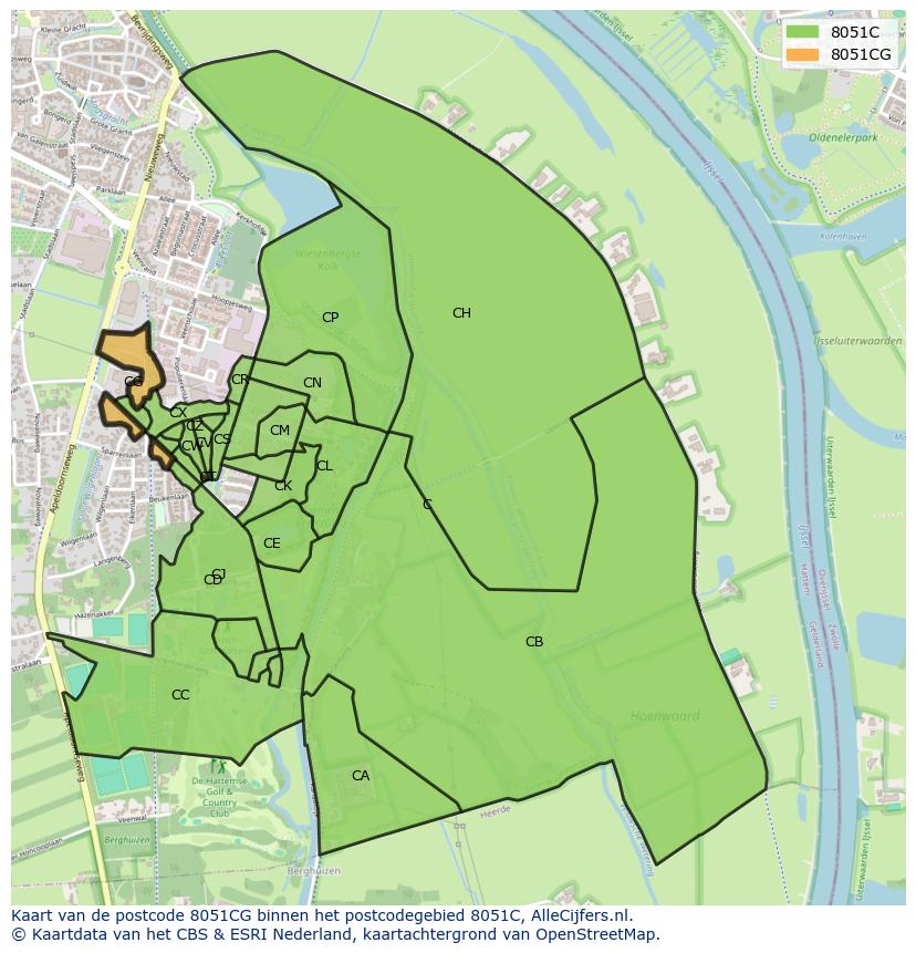 Afbeelding van het postcodegebied 8051 CG op de kaart.