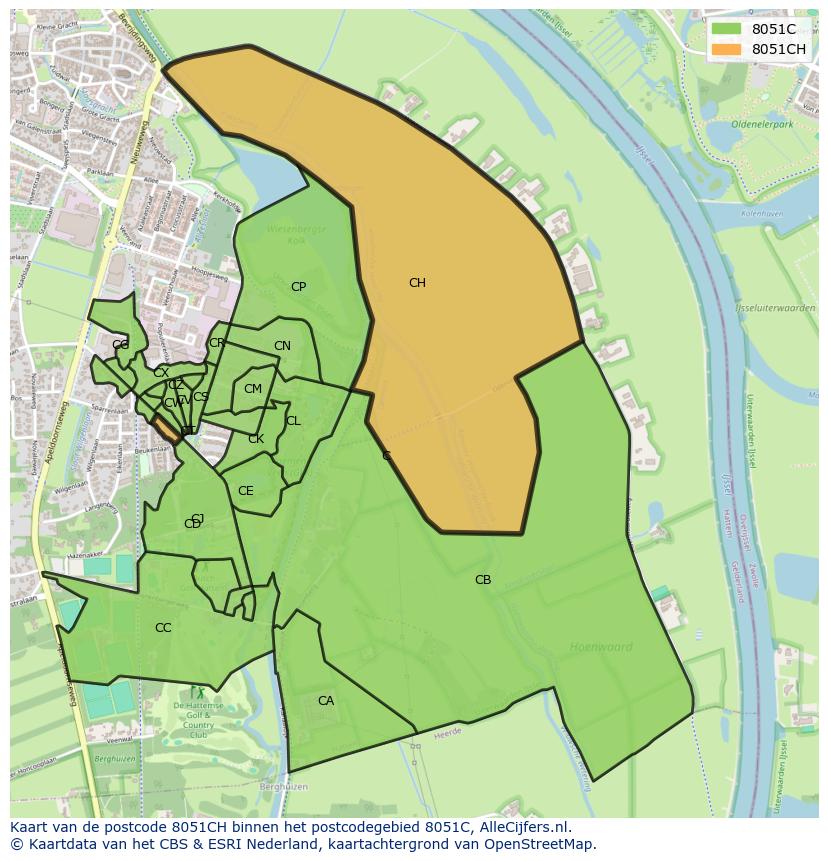 Afbeelding van het postcodegebied 8051 CH op de kaart.