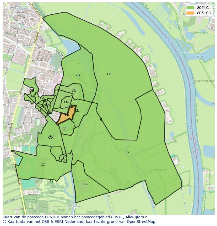 Afbeelding van het postcodegebied 8051 CK op de kaart.