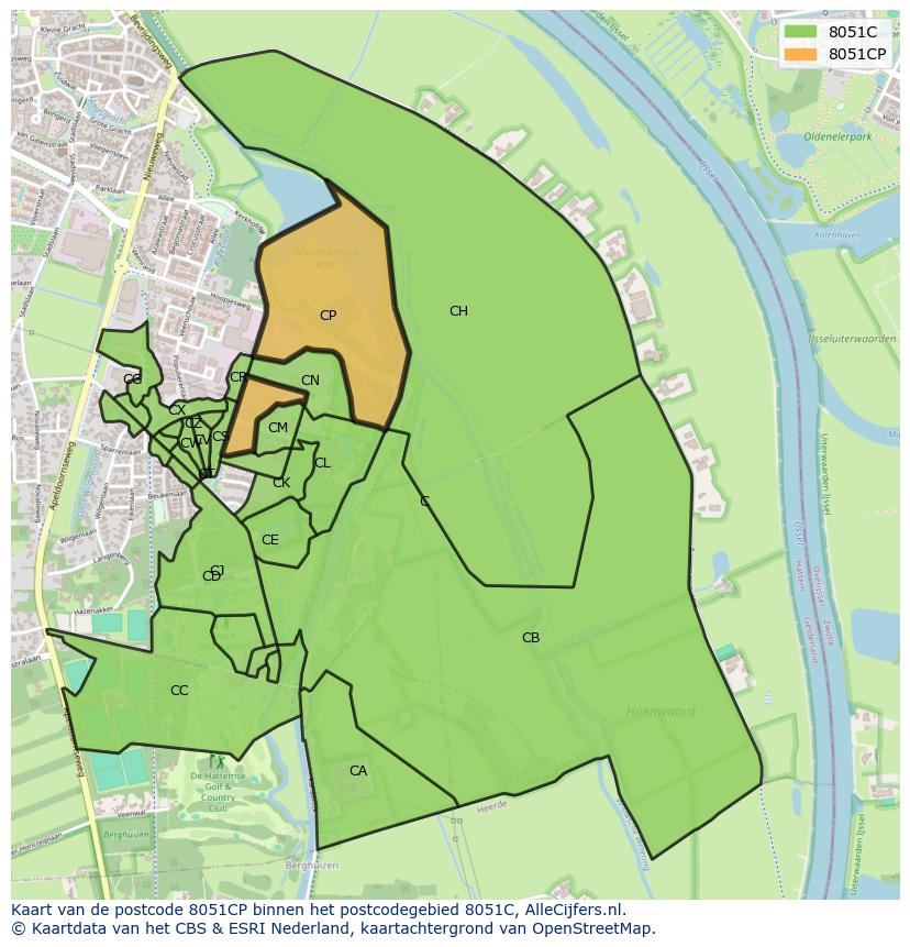 Afbeelding van het postcodegebied 8051 CP op de kaart.