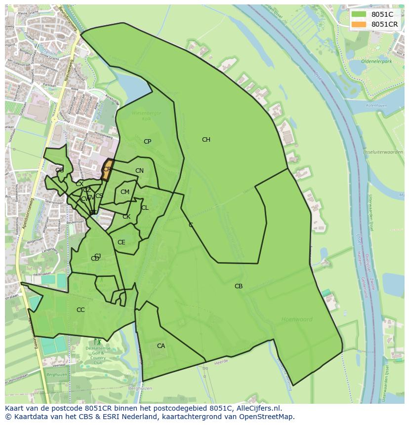 Afbeelding van het postcodegebied 8051 CR op de kaart.