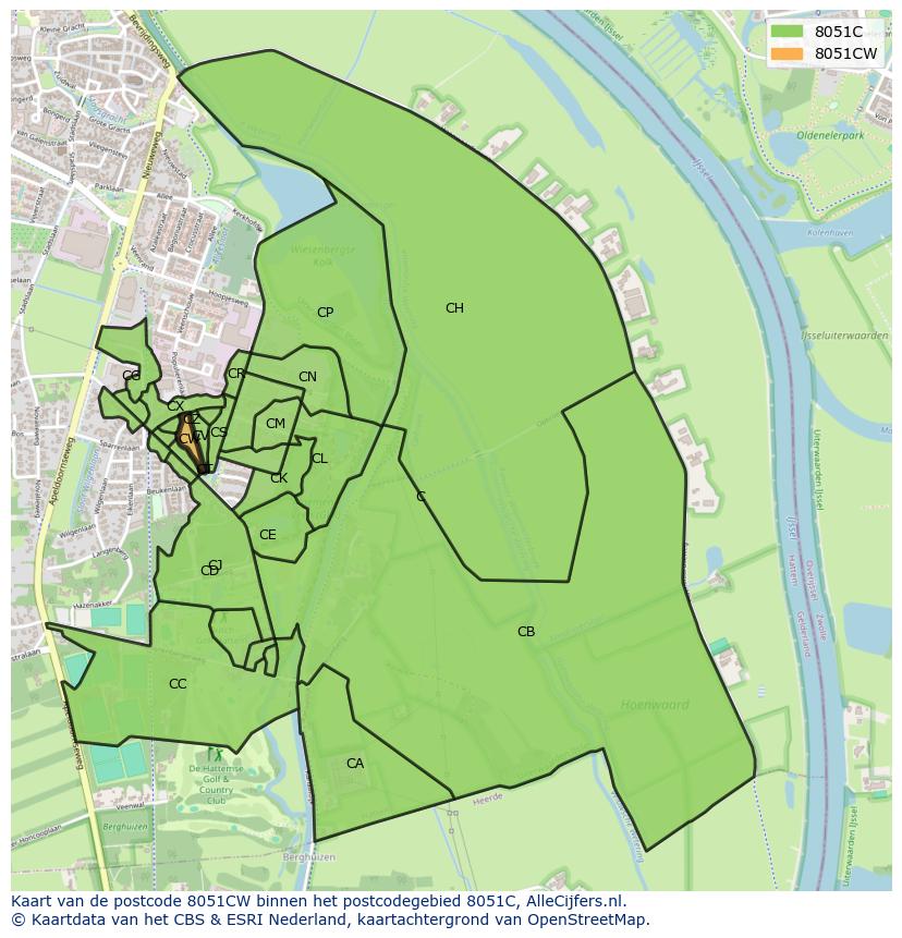 Afbeelding van het postcodegebied 8051 CW op de kaart.