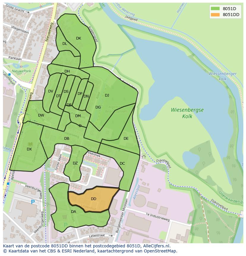 Afbeelding van het postcodegebied 8051 DD op de kaart.